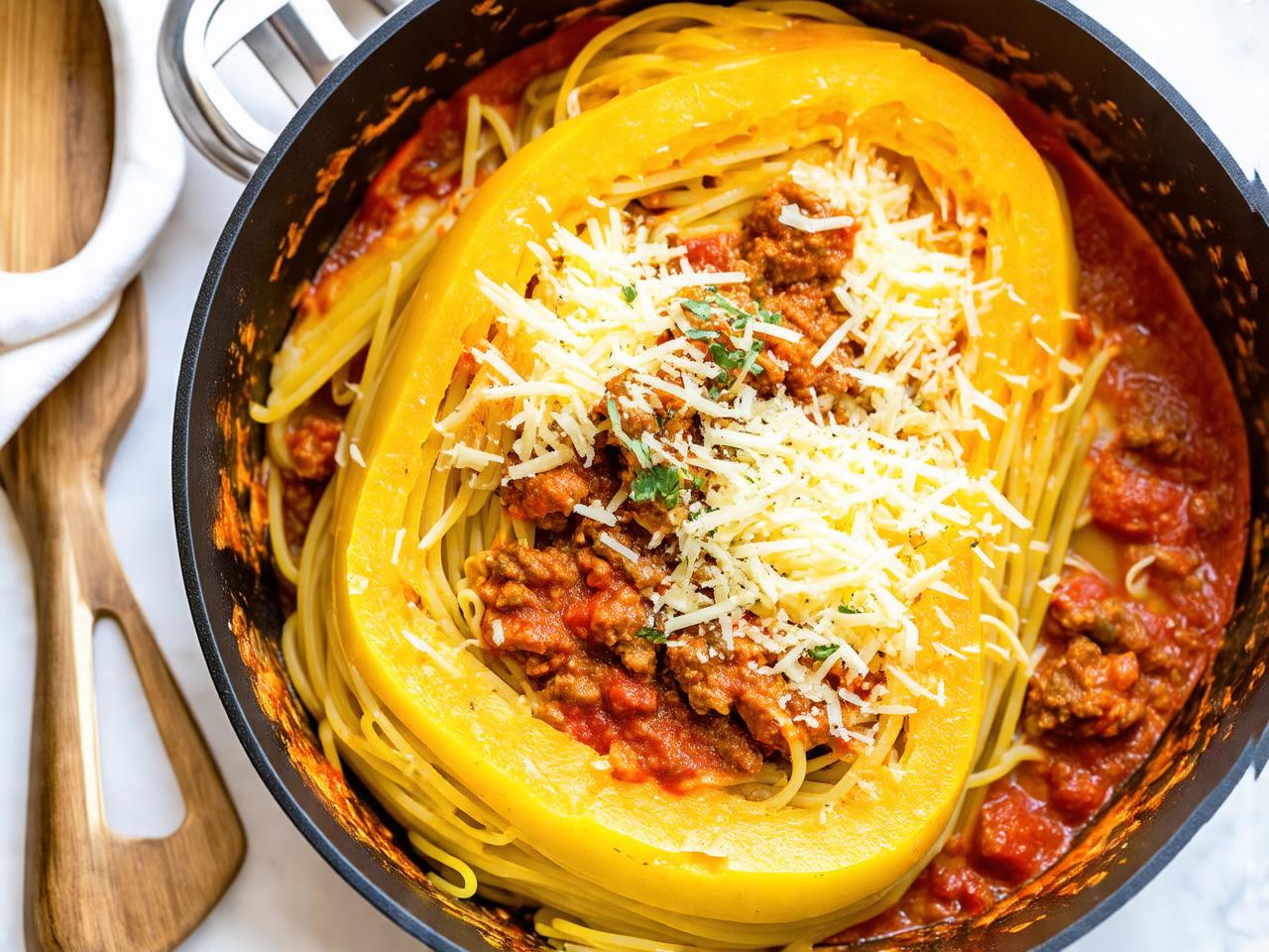 Instructions for Spaghetti Squash with Meat Sauce and Cheese for Spaghetti Squash with Meat Sauce and Cheese
